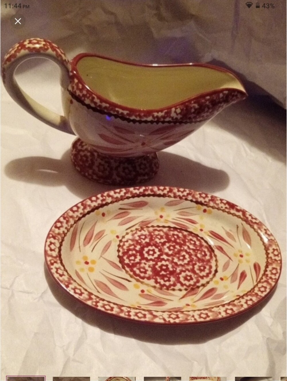 Temp-Tations Red and Cream Floral Gravy Boat with Saucer